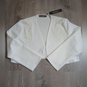 Allegra K Cream Bolero with Lace Accents Size: XL
